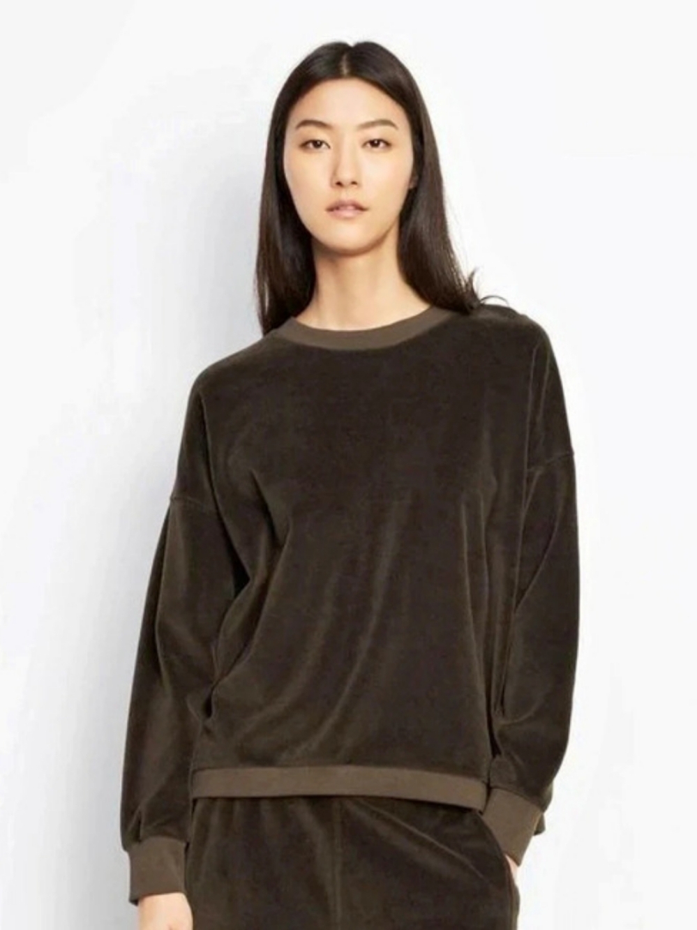Vince Brown Long Sleeve Velour Sweatshirt/ Crew Size S NWT